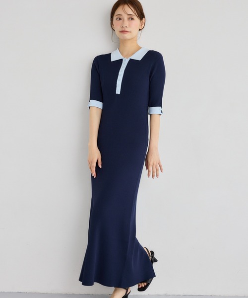 「mysty woman」 半袖ワンピース FREE ネイビー レディース_画像8