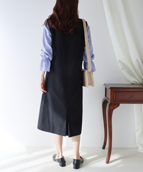 【美品】エープラストウキョウ 2way ジレ ワンピース2way BLUEEAST ジャンパースカート ダブルボタンジャンスカ 2WAYジレ