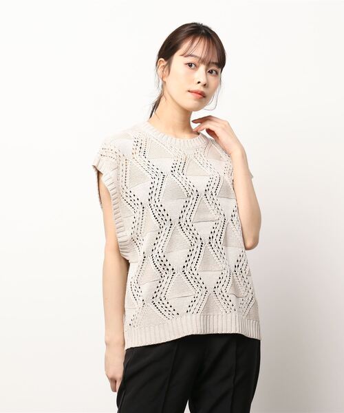STYLEBLOCK ニット セーター A麻タッチリーフ柄OWニット