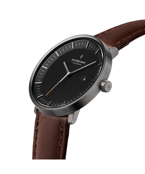 腕時計 「nordgreen/ノードグリーン」 Philosopher 40mm ガンメタリックケース・ブラックダイヤル・ブラウンレザーベルト nordgreen/ノードグリーン Philosopher 40mm ガンメタリックケース ブラックダイヤル