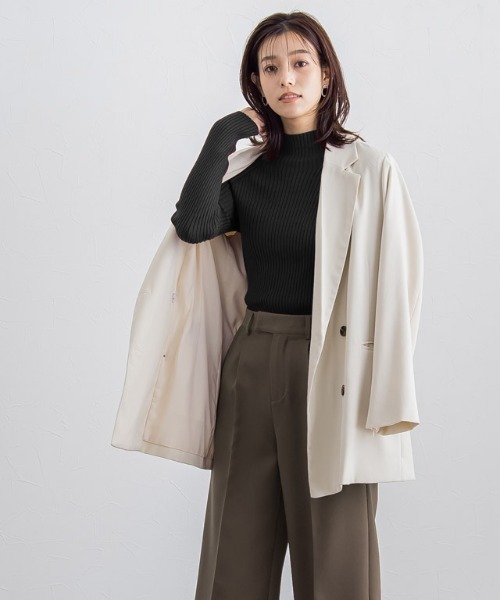 ニット セーター RIB コンパクト ニットハイネックトップス レディース Lace Ladies リブニット ストレッチ ハイネック タートルネック