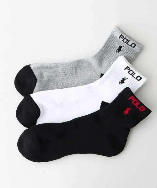 Polo Ralph Lauren ソックス 3足セット POLO RALPH LAUREN クォーターソックス ロゴ入り 3足組 メンズ