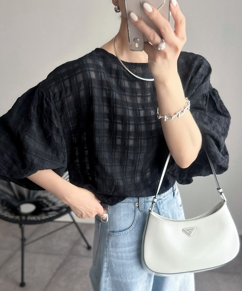 美品　マイストラーダ　シアーボリュームチュニック　チェック 美品 マイストラーダ シアーボリュームチュニック チェック