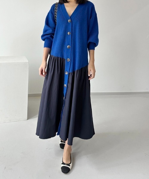 ワンピース 異素材ドッキングニットワンピース レディース  