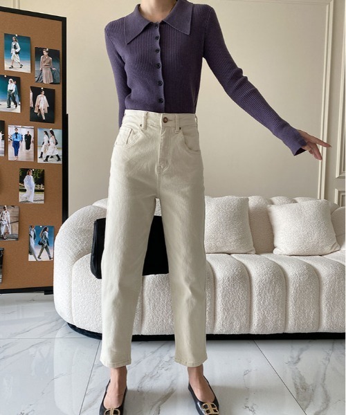 ニット セーター 襟付き リブ トップス カーディガン レディース