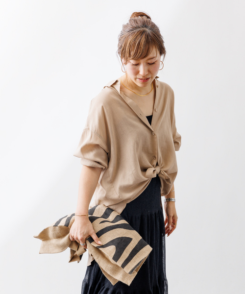 ブラウス シャツ 「一部店舗限定」麻混バックスリットリボンシャツ レディース Rouge vif ブラウス シャツ 「一部店舗限定」麻混バックスリット