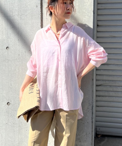 ブラウス シャツ 「一部店舗限定」麻混バックスリットリボンシャツ レディース Rouge vif ブラウス シャツ 「一部店舗限定」麻混バックスリット