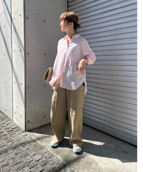 【一部店舗限定】麻混バックスリットリボンシャツ Rouge vif ブラウス シャツ 「一部店舗限定」麻混バックスリット