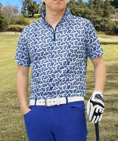 TopIsm ゴルフ ゴルフウェア 総柄 ドライメッシュ ハーフジップ
