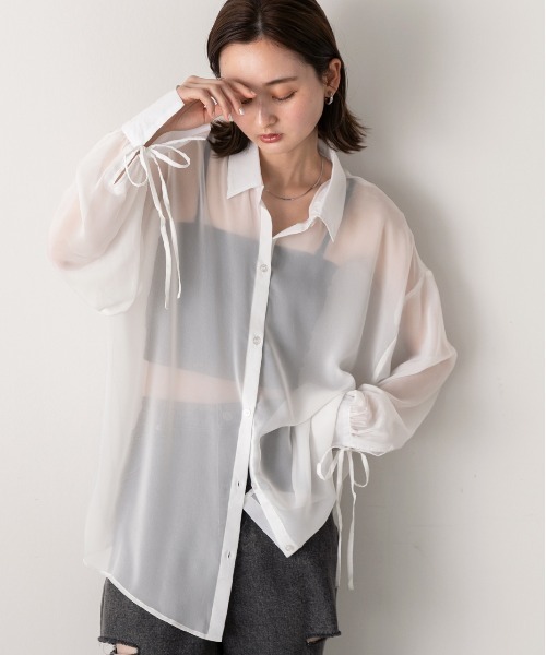 新品タグ付　ADORE リボン袖　　シャツ　美シルエット　38 Mサイズ ADORE ブラウス シャツ ワッシャーシアーリボンブラウス