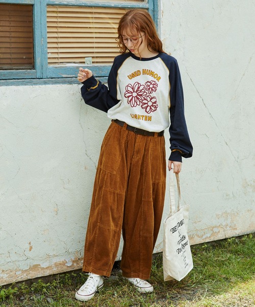 tシャツ 配色ステッチ×フラワーグラフィックプリント ラグラン 長袖Tシャツ レディース メンズ | ブランド登録なし | 11