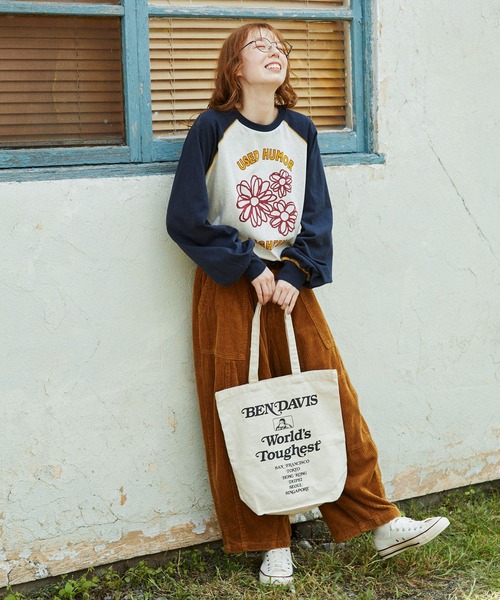 tシャツ 配色ステッチ×フラワーグラフィックプリント ラグラン 長袖Tシャツ レディース メンズ | ブランド登録なし | 12