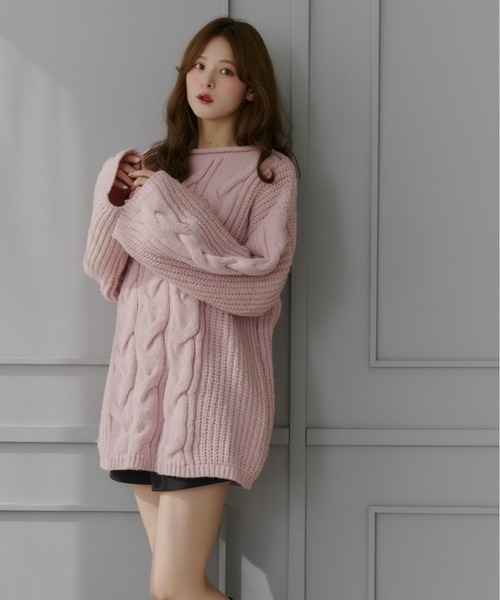 (お値下げ中)グレー ケーブルニット オーバーサイズセーター Lサイズ相当 Olu.（オルドット） ニット セーター オーバーサイズケーブルニット