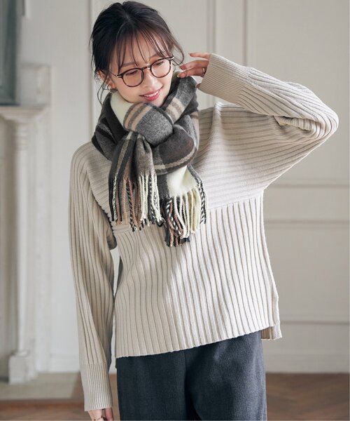 ikka（イッカ） ニット セーター 7Gワイドリブ切り替えプルオーバー