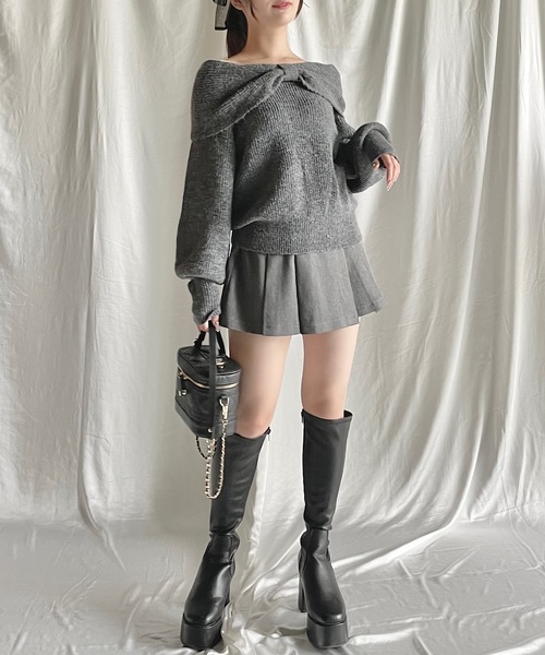 NOMAE ニット セーター リボンオフショルニットトップス