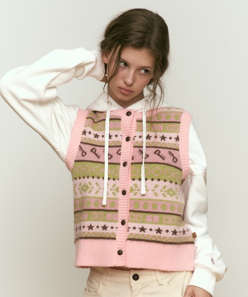 ベスト ジレ KIRSH JACQUARD PATTERN KNIT VEST ジャガード パターン