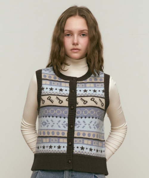 ベスト ジレ KIRSH JACQUARD PATTERN KNIT VEST ジャガード パターン ニット ベスト レディース