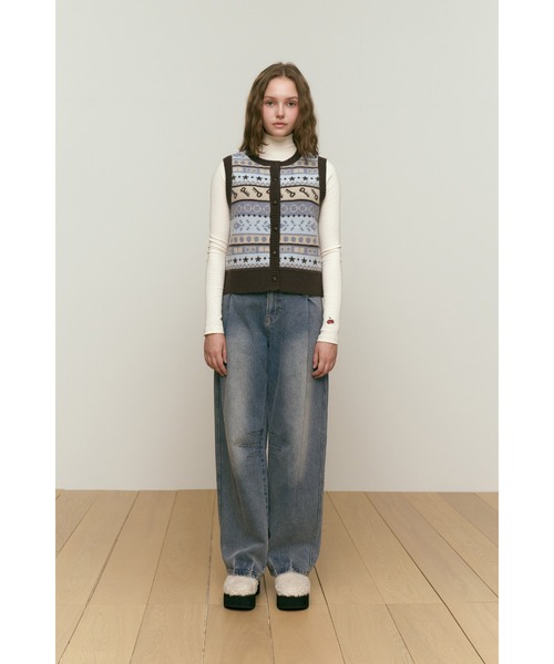 ベスト ジレ KIRSH JACQUARD PATTERN KNIT VEST ジャガード パターン