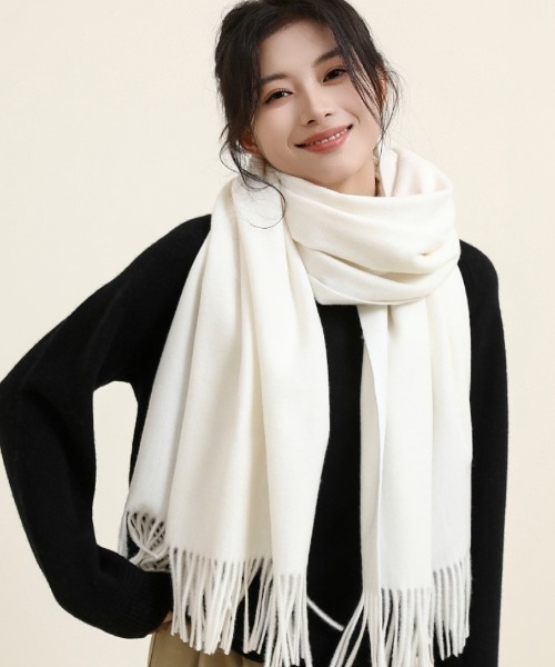 【高級】ミンク　グレーホワイト ボリューム　ショールマフラー パフィーラメマフラー テンダーチェック ダークグレー | 天気と暮らす