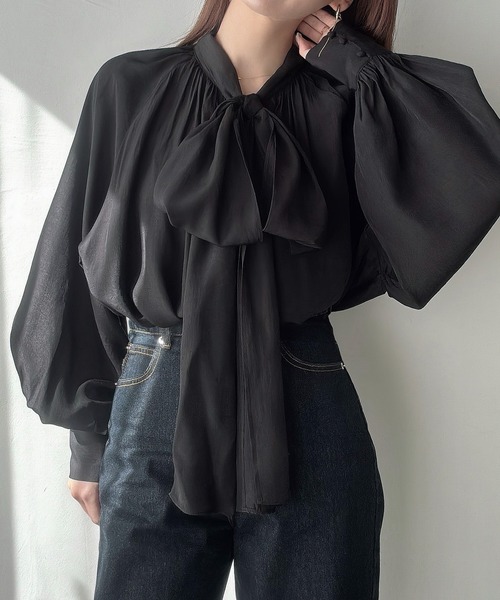 Meiru ブラウス シャツ 2wayシアーボウタイリボンブラウス レディース