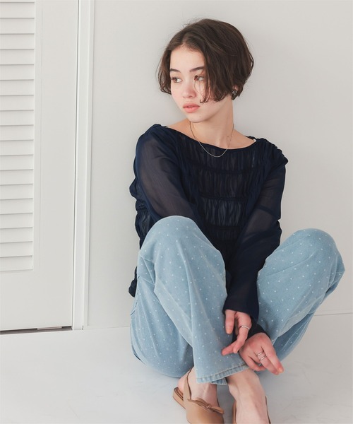 titivate ブラウス シャツ シアー楊柳シャーリングブラウス