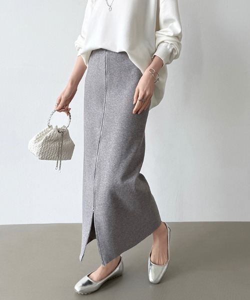 COCOMOMO スカート フロントジップ タイトスカート ロング丈 スリット