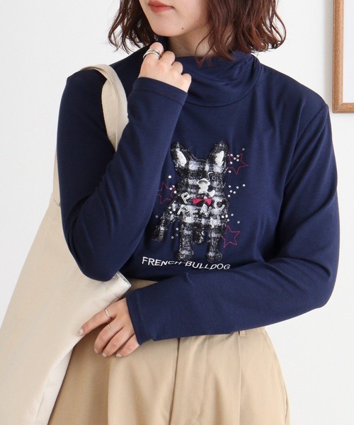 ブローディア BRODIAEA ハイネックカットソー フレンチブルドッグ刺繍 スーパープレミアサーモ （マスタード） セール】BRODIAEA ハイネックカットソー フレンチブルドッグ刺繍