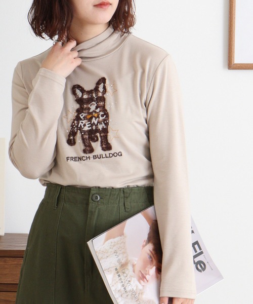ブローディア BRODIAEA ハイネックカットソー フレンチブルドッグ刺繍 スーパープレミアサーモ （マスタード） ブローディア BRODIAEA ハイネックカットソー フレンチ