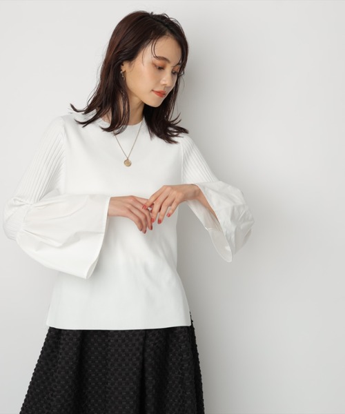 美品　CADUNE　カデュネ　ニット　セーター　チュニック　ホワイト　白 CADUNE（カデュネ）の「チュールヤーンメッシュニット（ニット