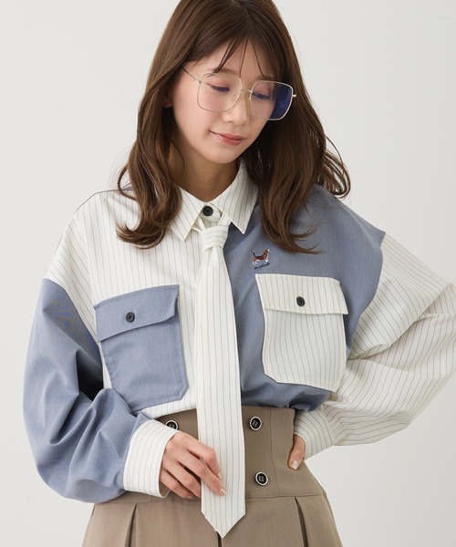 ブラウス シャツ アニマル刺繍ビッグシャツ レディース