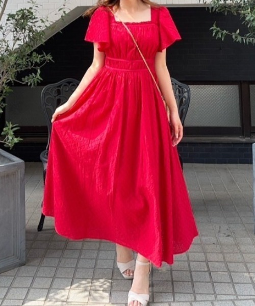 rienda ワンピース コットンレースフレアワンピース 半袖 夏服