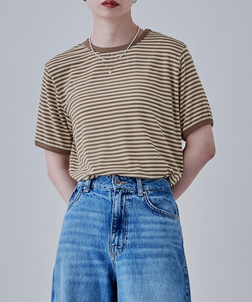 tシャツ シアーボーダーTシャツ レディース GAP tシャツ シアー ボーダー リブTシャツ レディース