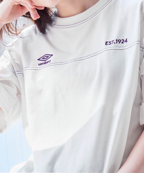 Umbro Lサイズ ホワイト/ブルー シャツ umbro tシャツ UMBRO/別注 ビッグシルエットTシャツ レディース
