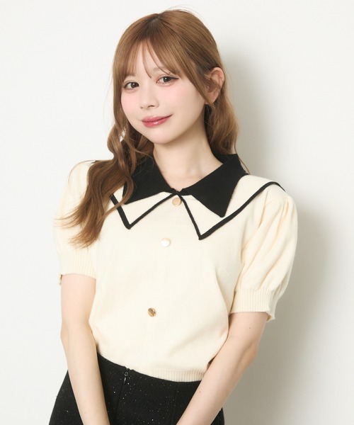 半袖ニット 2色セット TITTY&CO. ニット セーター バイカラー襟ニット半袖 レディース