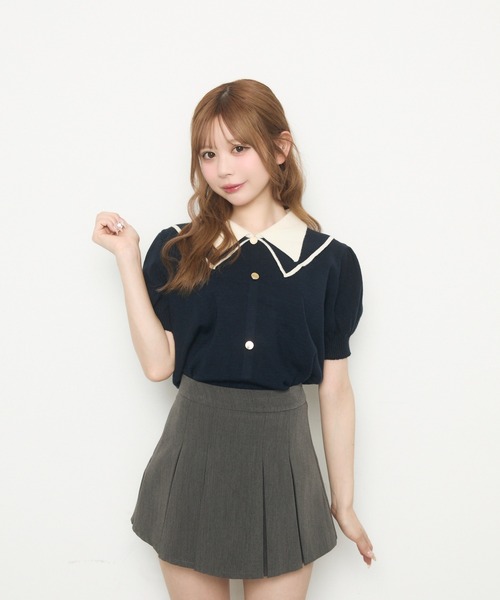 ⭐️美品⭐️CC 01C ロゴ カシミヤ 半袖 ニット 36 TITTY&CO. ニット セーター バイカラー襟ニット半袖 レディース
