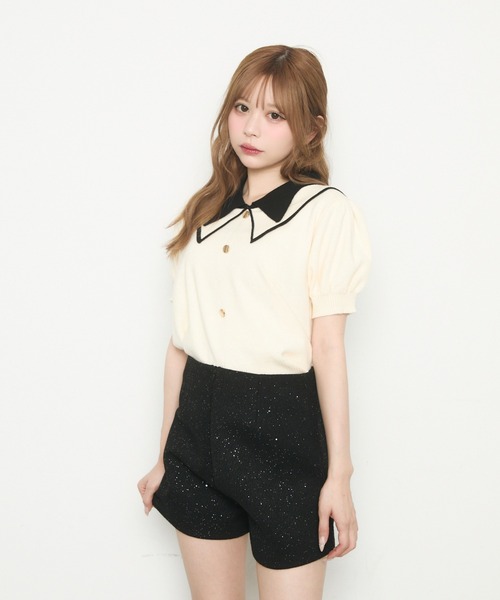 美品！50%オフ最新Theory25SS半袖ニットPOINTELLE TEE TITTY＆CO. ニット セーター バイカラー襟ニット半袖 レディース