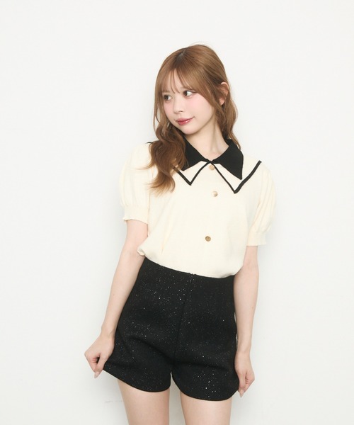 TITTY＆CO. ニット セーター バイカラー襟ニット半袖 レディース
