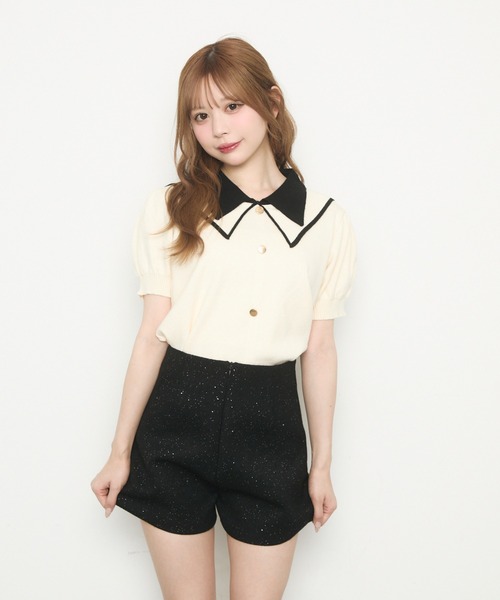 【未使用】FENNEL フェンネル 襟付き バイカラー ニット セーター 半袖 未使用】FENNEL フェンネル 襟付き バイカラー ニット セーター
