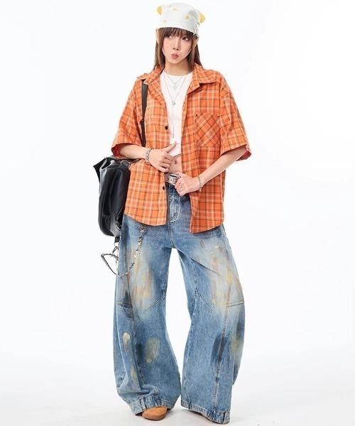 FreeZone シャツ ビビッドチェックオーバーシャツ メンズ レディース