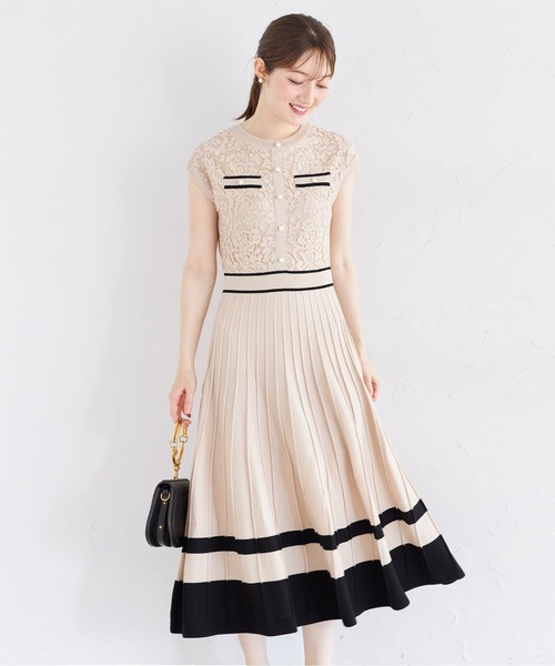 tocco closet ワンピース パール付きレース切り替えバイカラー