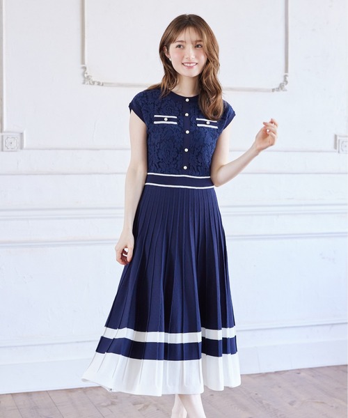 tocco closet ワンピース パール付きレース切り替えバイカラー