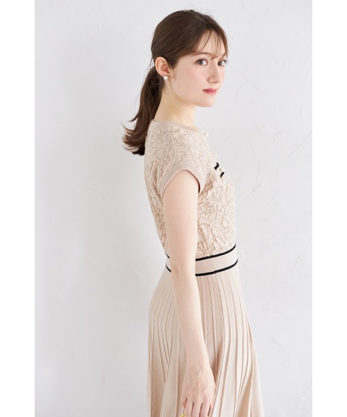 CHICWISH★レース切替ニットワンピース 2色入り☆ tocco closet ワンピース パール付きレース切り替えバイカラー