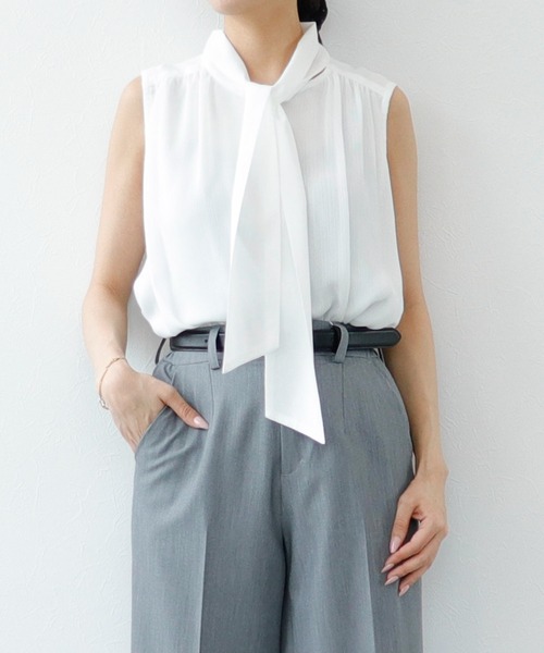 Sirin ブラウス シャツ クレープボウタイノースリーブブラウス