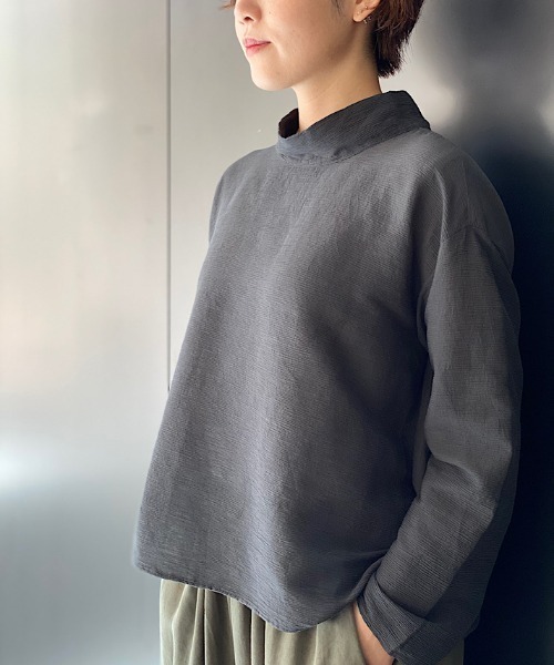 美品　プランテーション　レディース　洗える　トップス　ブラウス　ゆったり　青　M Plantation 「Plantation」 長袖ブラウス M size ブルー