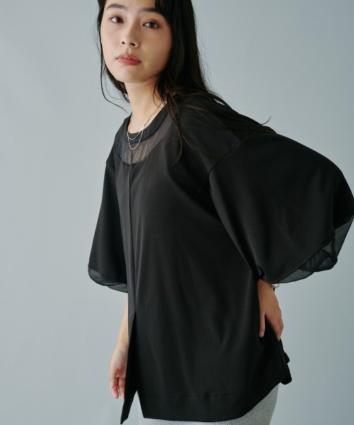 tシャツ シアー切替プルオーバー レディース