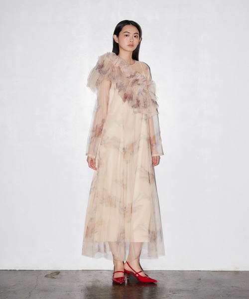 チュールフリル ドレス　volume tulle dress サイズ2 ANDRESD パーティードレス ドレス マルチウェイボリュームチュール