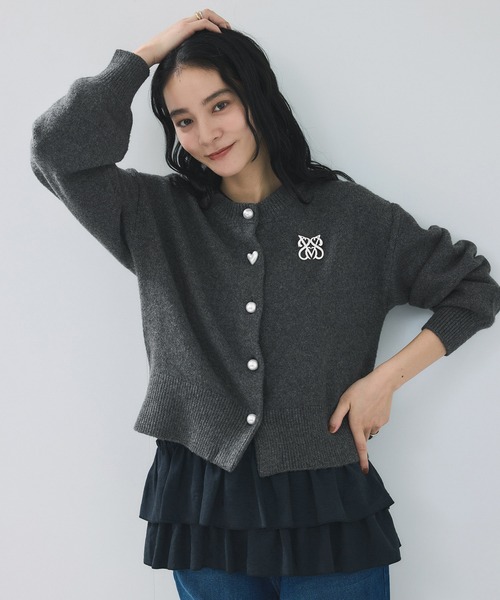 VIS（ビス） カーディガン ハートアソートパール釦ラメミックス