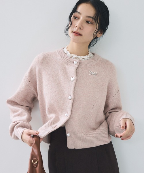 VIS（ビス） カーディガン ハートアソートパール釦ラメミックス