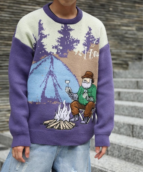 セーター ニット HOOK -original- キャンプおじさん配色ニット (AW