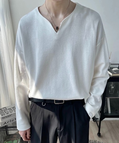 CELENA BEATS tシャツ スリット ネック デザイン カットソー メンズ